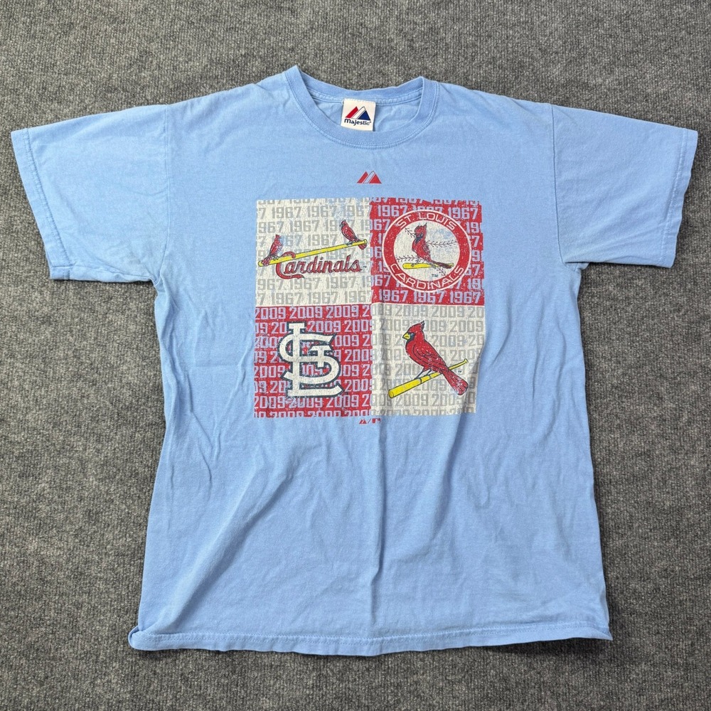 St Louis Cardinals Majestic T Shirt Mens M Blue Baseball Graphic MLB